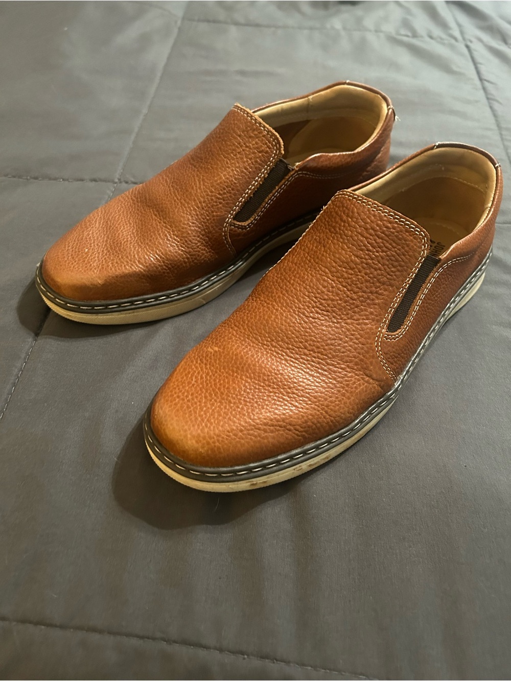 Johnston & Murphy Cognac Pebbled Leather Slip-On Loafers